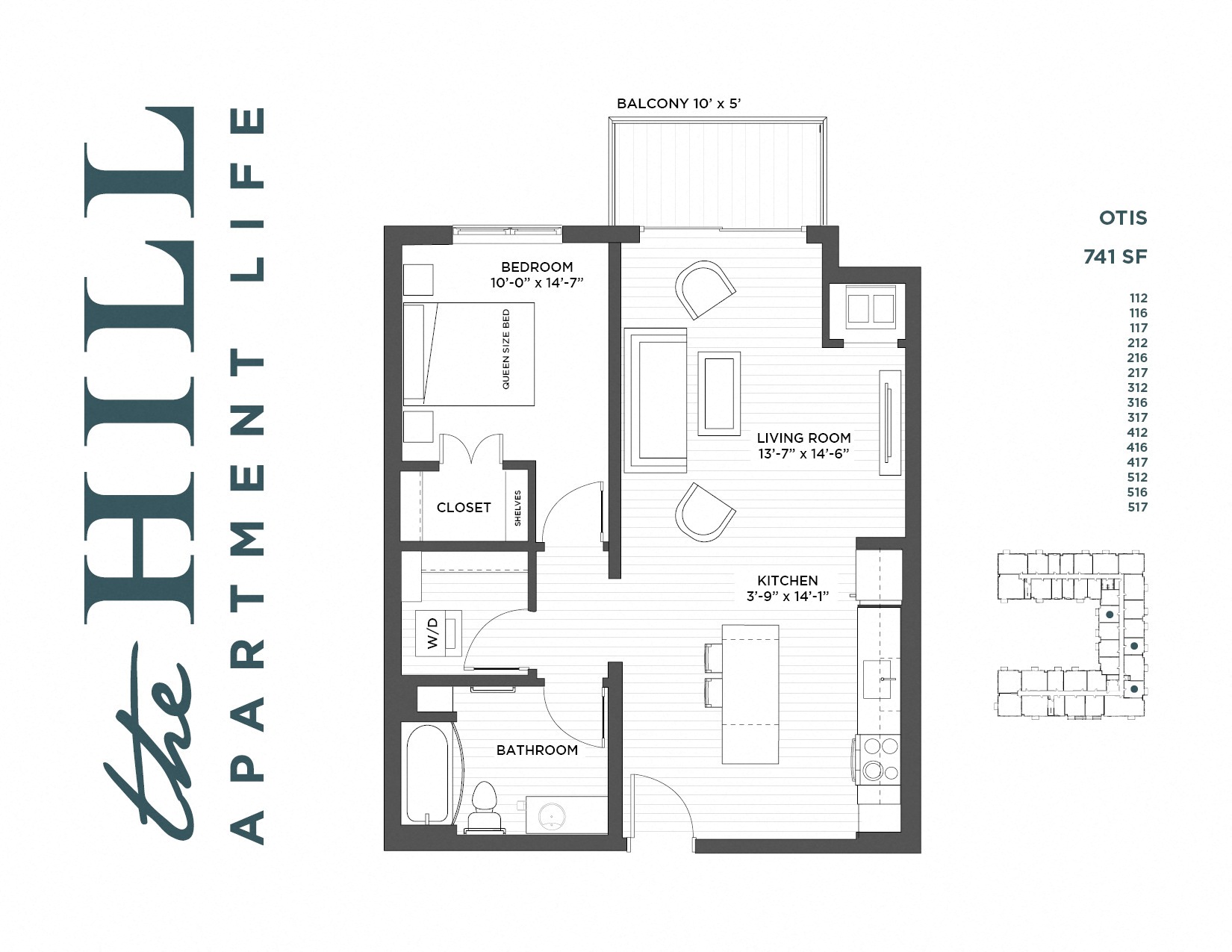 1 bedroom floor plan at The Hill Apartments in st paul mn